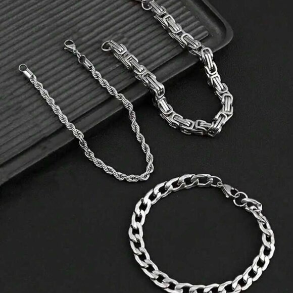 3pcs/Set Men Minimalist Stainless Steel Chain Bracelet - Picture 4 of 5